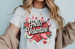 Hello Valentine Typography Design With Heart,Arrow,And Roses Product Image 3