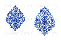 Blue Toile, Ephemera, PNG, Clipart, Junk Journal, flowers Product Image 3