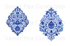 Blue Toile, Ephemera, PNG, Clipart, Junk Journal, flowers Product Image 3