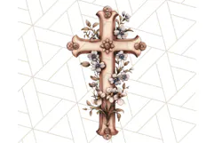 Faith Cross PNG with Flowers, Watercolor Religious Art Print Product Image 3