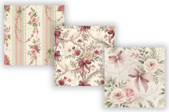 Bow Toile Digital Paper Pack, Vintage Ribbon Floral Seamless Product Image 3