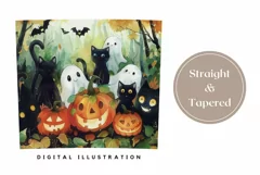 Halloween Pumpkins Tumbler Wrap, Cartoon Cats Tumbler PNG Product Image 3