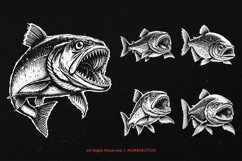 10 Bundle Dark Art Piranha Beast Animal Fishing Fish Tattoo Product Image 5