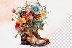 Western Flowers Boots Watercolor PNG Clipart Product Image 3