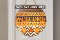 Welcome Round Door Sign SVG | Fall Porch Sign Cut File Product Image 1