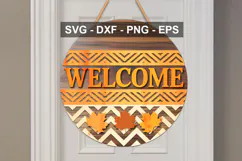 Welcome Round Door Sign SVG | Fall Porch Sign Cut File Product Image 1