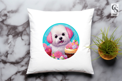 Cute White Puppy Flower Clipart Sublimation PNG Product Image 3