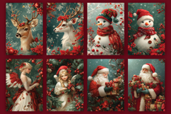 Vintage Red Green Christmas Digital Paper Bundle, A4 size Product Image 3