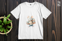 Cute Mouse Carrying Books Watercolor Clipart Sublimation PNG Product Image 2