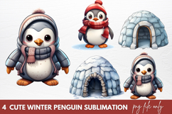 Watercolor Cute Winter Penguin Clipart Sublimation Product Image 1