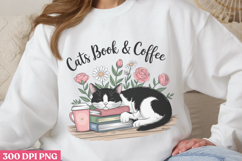 Cats book &amp; coffee PNG, Reading Book Sublimation PNG Product Image 3