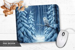 Snowy Winter Forest with Snowy Owl Mouse Pad PNG Product Image 1