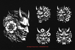 10 Bundle Dark Art Oni Mask Floral Rose Japanese Demon Devil Product Image 5