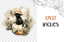 Halloween Black Cat PNG, Cartoon Halloween T-Shirt Print Product Image 3