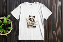 Watercolor Raccoon Holding Flowers Clipart Sublimation PNG Product Image 2