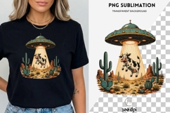 Retro UFO Cow Abduction PNG | Alien Desert Clipart, Funny Product Image 3