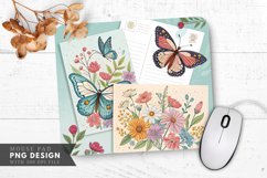 Butterfly Bliss Floral Postcard Set Mouse Pad PNG Design Product Image 1