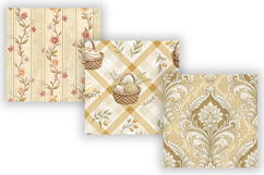 Sand Toile Digital Paper Pack, Vintage Floral Toile, Gingham Product Image 3