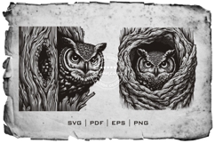 Owl Silhouette Woodcut Style Vector Illustration Product Image 3