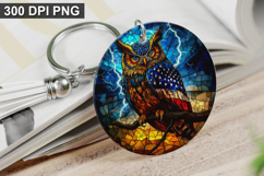 4Th Of July Owl Keychain Sublimation - Round Keychain PNG Product Image 1
