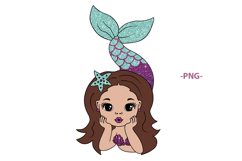 Little Mermaid Girl SVG Brown Hair Cute Mermaid Clipart Product Image 3