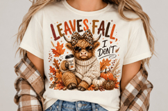 Leaves Fall I Don’t PNG, Highland Cow Fall PNG, Funny Autumn Product Image 3