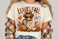 Leaves Fall I Don’t PNG, Highland Cow Fall PNG, Funny Autumn Product Image 3