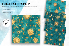 Moon Star Cloud Watercolor Background Digital Paper Pattern Product Image 1
