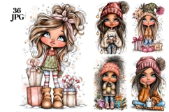 36 JPG Whimsical Cute Christmas Watercolor Girls Bundle Product Image 1