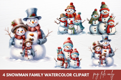 Snowman Family Watercolor Clipart Product Image 1