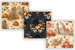 Pumpkin Patch Toile Digital Paper, Seamless Watercolor Product Image 3