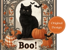 Boo Halloween Tumbler, Halloween Black Cat Tumbler Print Product Image 3