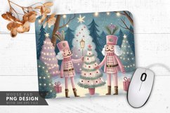 Pastel Pink Nutcrackers and Snowy Trees Mouse Pad PNG Product Image 1