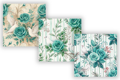 Teal Wedding Floral Seamless Digital Paper, Vintage Pattern Product Image 3
