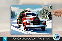 Snowy Vintage Farm Truck with Christmas Wreath Cutting Board Product Image 1