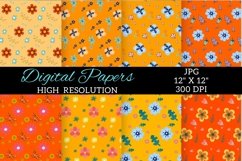 Orange Flower Digital Paper Patterns, Flower Digital Paper Product Image 3