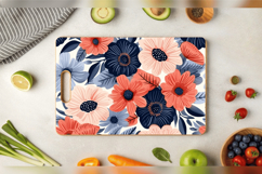 Coral &amp; Navy Flowers Cutting Boards sublimation Design Product Image 3