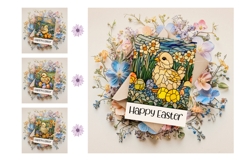 Happy Easter Greeting Card, Stained Glass Easter Chick PNG Product Image 3