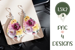 Watercolor Peony Earrings, Floral Teardrop Earring PNG Product Image 3