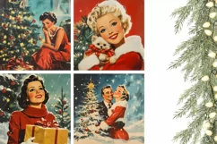 Retro Christmas Woman Pillowcase PNG, Christmas Pillow Case Product Image 3