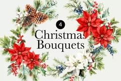 Watercolor Christmas Clipart - Christmas Bouquets - Winter Product Image 1