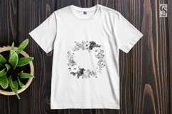 Black White Floral Wreath Clipart Sublimation PNG Product Image 2