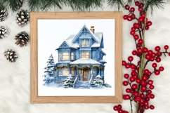 Watercolor Christmas houses clipart, Christmas Clipart Product Image 3