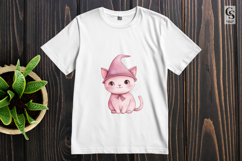 Cute Pink Witch Kitten Watercolor Clipart Sublimation PNG Product Image 3