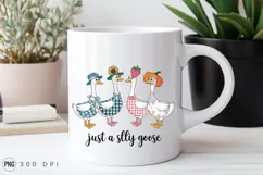 Whimsical Cartoon Geese With Fruit And Flowers PNG