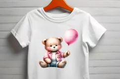 Pink Watercolor Cute Bear Baby Shower Clipart Product Image 3