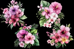 Hibiscus watercolor painting Hawaiian pink flowers Product Image 3