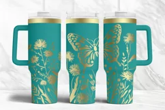 40oz Tumbler laser svg wrap|Wildflowers Butterfly Engraved Product Image 3