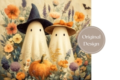 Floral Halloween Tumbler Wrap, Cartoon Ghosts Tumbler Design Product Image 3
