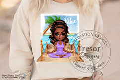 Yoga Meditation Chibi clipart, Wellness Chibi black girl PNG Product Image 3